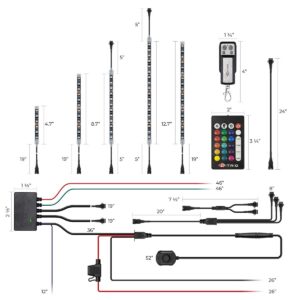 Dimensions of DITRIO Underglow LED Strip Kit M18r-T