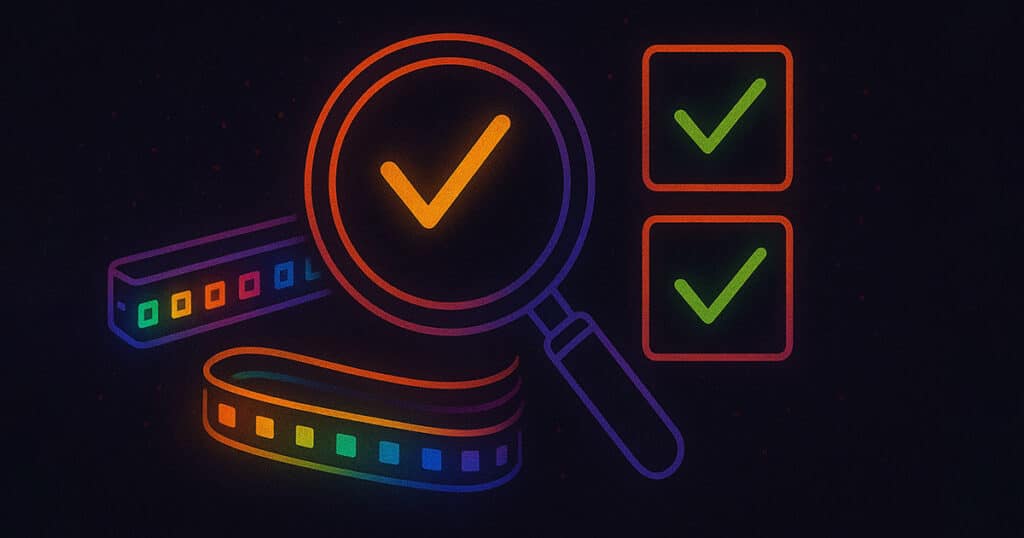 Quality control inspection of underglow LED strip kits with magnifying glass and green checkmarks showing approved lighting